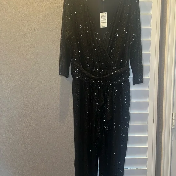 INC International Concepts Black Sequin Jumpsuit. NWT. Excellent condition. - Picture 3 of 13